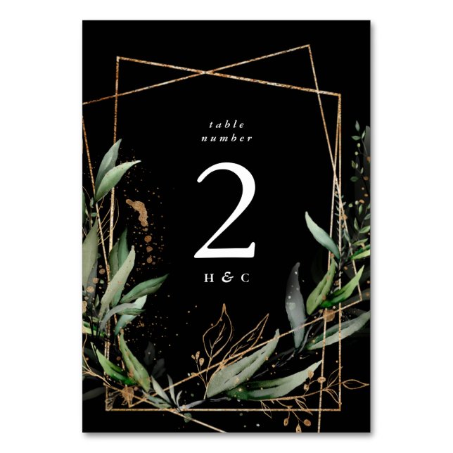 Gold Geometric Diamond Eucalyptus Premium Onyx Tischnummer (Vorderseite)