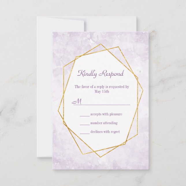 Gold Geometric Diamond Lavender Wedding RSVP (Vorderseite)