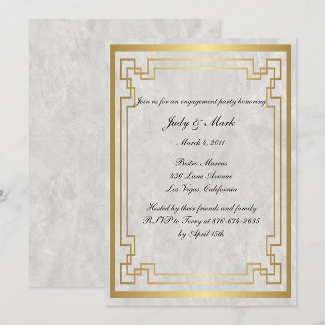 Gold Geometric Marble Wedding Engagement Party Einladung (Vorne/Hinten)
