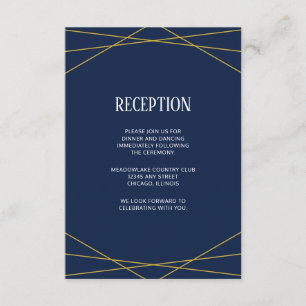 Gold Geometric Navy Blue   Monografische Hochzeit Begleitkarte