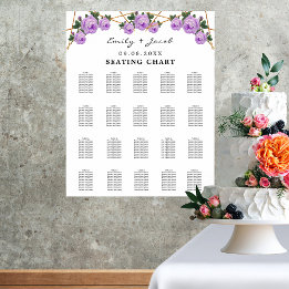 Gold Geometric Purple Floral Wed 200 Seating Chart Poster