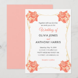 Gold Geometric Rustic Pastel Rose Floral Wedding  Einladung