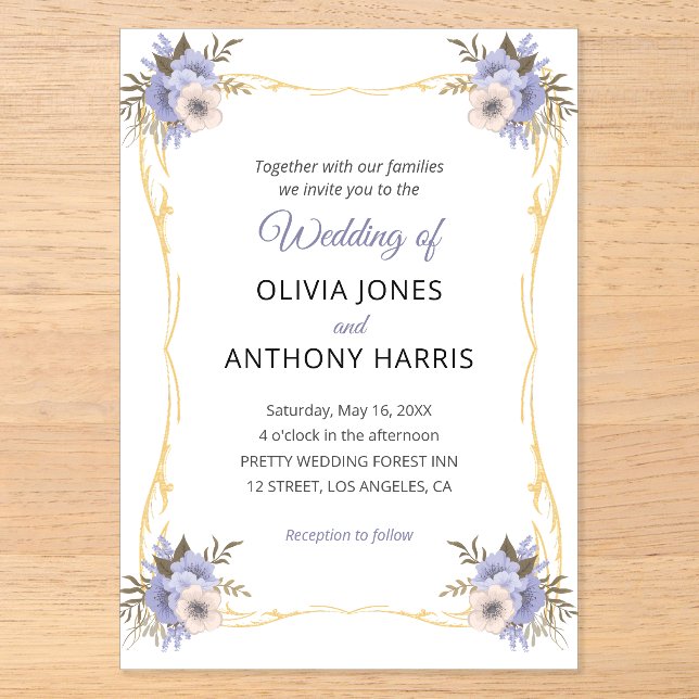 Gold Geometric Rustic Purple Floral Wedding  Acryleinladungen (Vorderseite)