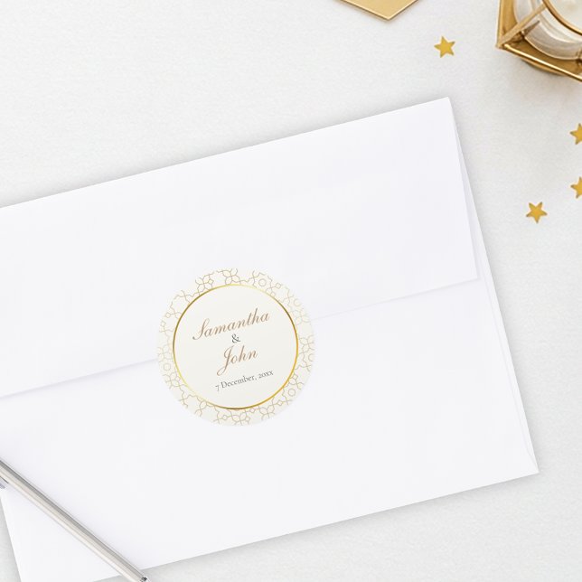 Gold Geometric Wedding Envelope Seal Sticker (Gold & Ivory Geometric Art Deco Wedding Envelope Seal Sticker)