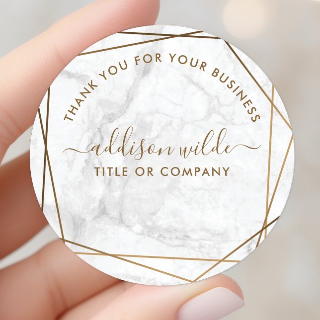 Gold Geometric White Marble Business Vielen Dank Runder Aufkleber (Von Creator hochgeladen)