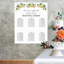 Gold Geometric Yellow Floral Wed 60 Seating Chart  Poster