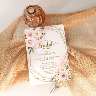 Gold Geometrisch Rosa Hauch Floral Brautparty Einladung