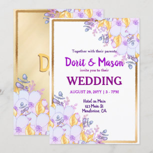 Gold, Gerahmt, Lila und Gold Einladung