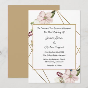 Gold gerahmte weiche rosa florale Hochzeitseinladu Einladung