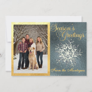 Gold Gerahmtes Foto und Crystal Snowflake Feiertagskarte