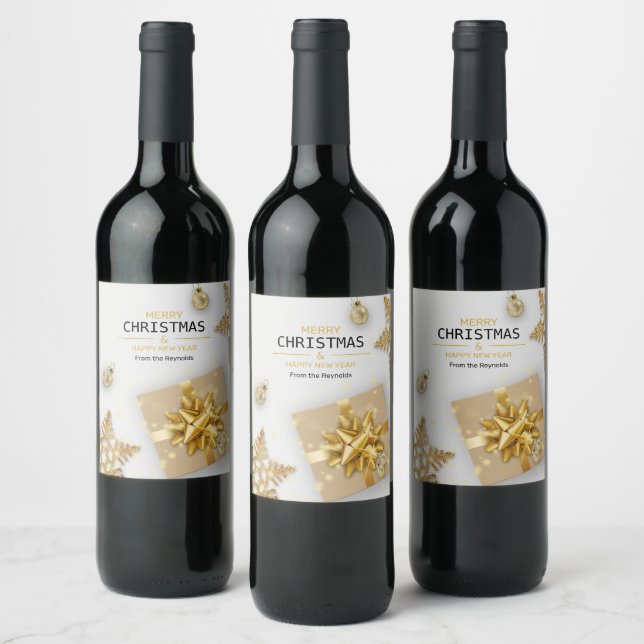 Gold Geschenkboxen Gold Schneeflocken Weihnachtsbä Weinetikett (Flaschen)