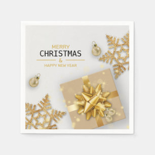 Gold Geschenkboxen Weihnachtsbälle Gold Schneefloc Serviette