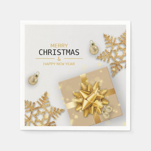 Gold Geschenkboxen Weihnachtsbälle Gold Schneefloc Serviette (Vorderseite)