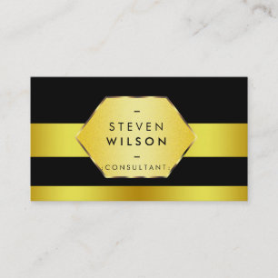Gold gestreift Elegant Retro Hexagon Visitenkarte
