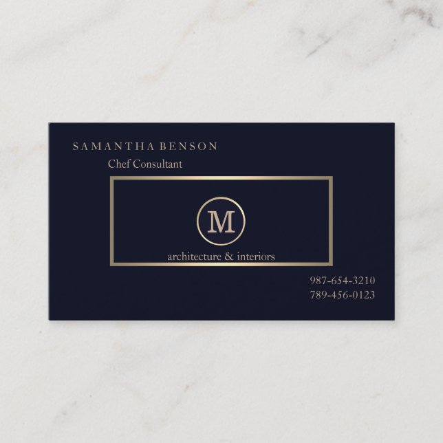 Gold gestreift Mit Monogramm Moderne Stylist Navy  Visitenkarte (Vorderseite)