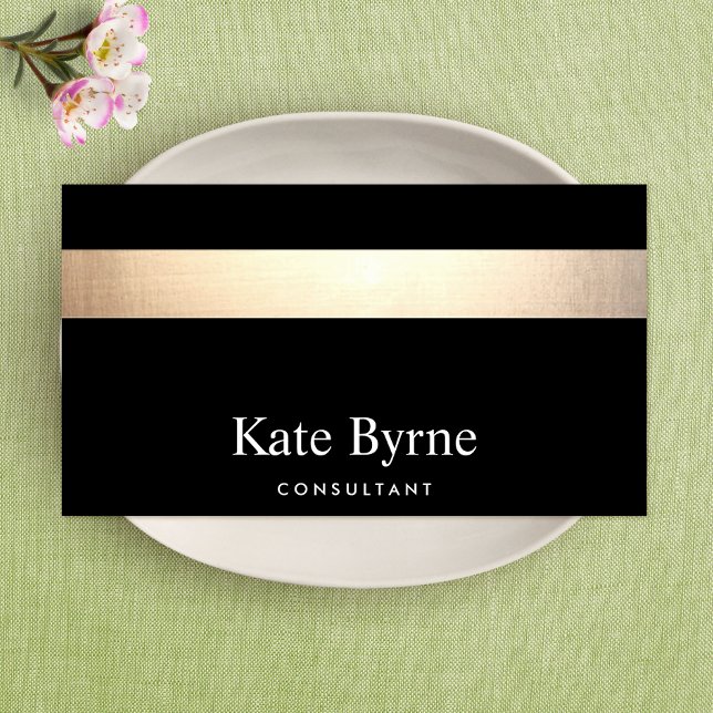 Gold gestreift Modernes, stilvolles Schwarz Visitenkarte (Von Creator hochgeladen)