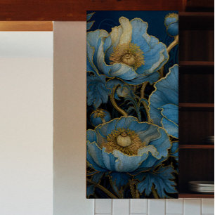 Gold getippte blaue Poppies Decoupage Seidenpapier