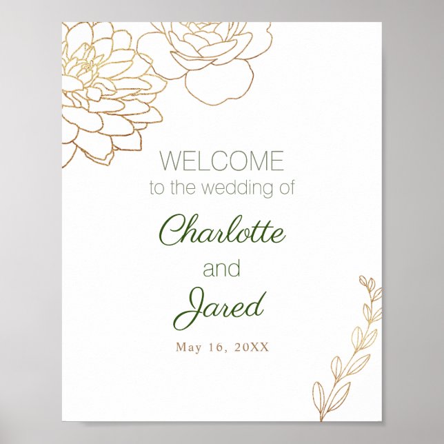 Gold Gilded Floral Welcome Sign Poster (Vorne)