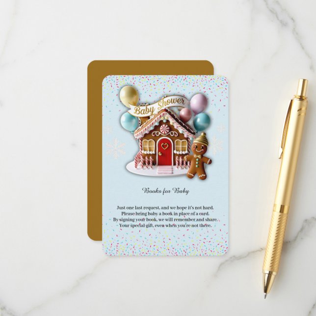 Gold Gingerbread House Baby Dusche Begleitkarte (Vorderseite/Rückseite Beispiel)