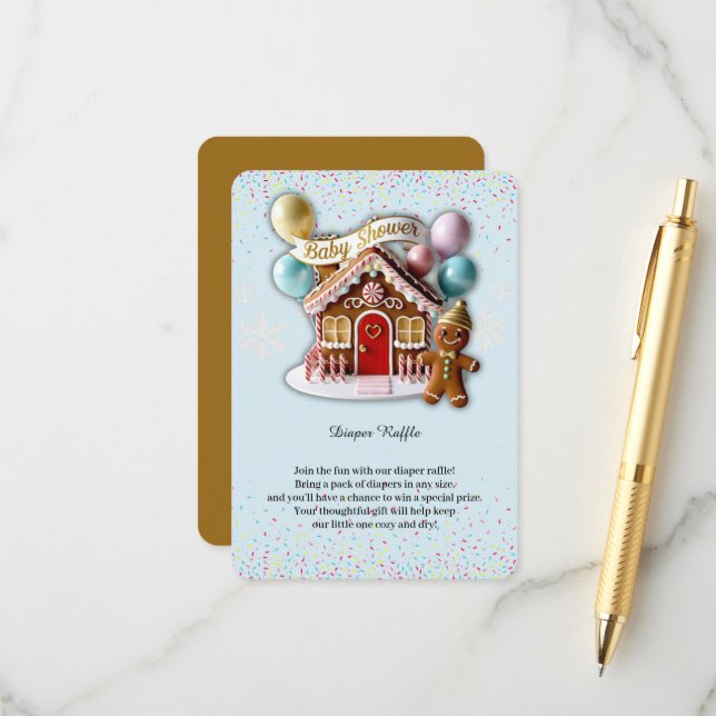 Gold Gingerbread House Baby Dusche Begleitkarte (Vorderseite/Rückseite Beispiel)