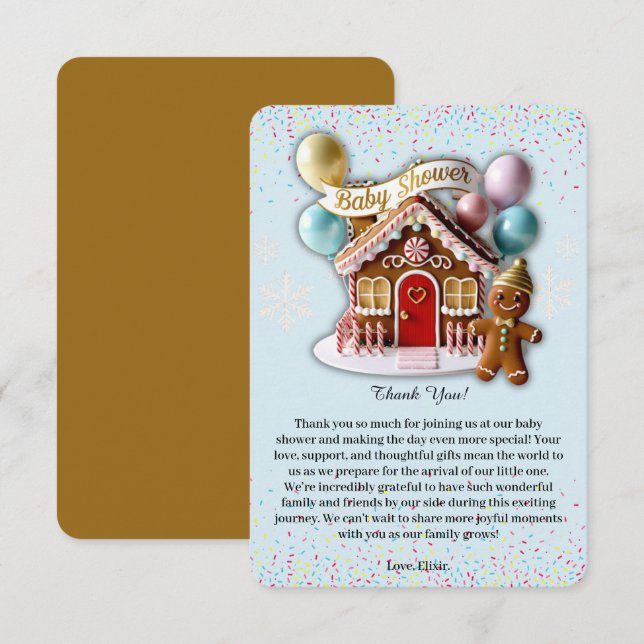 Gold Gingerbread House Baby Dusche Dankeskarte (Vorne/Hinten)