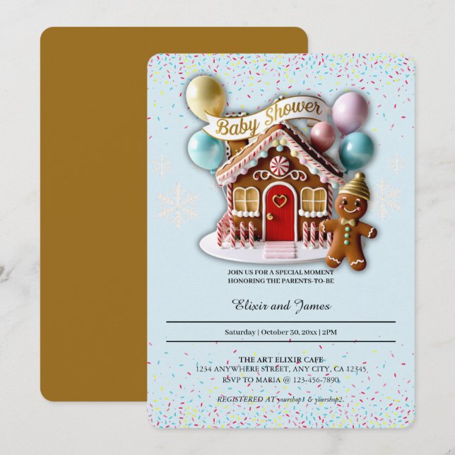 Gold Gingerbread House Baby Dusche Einladung (Vorne/Hinten)