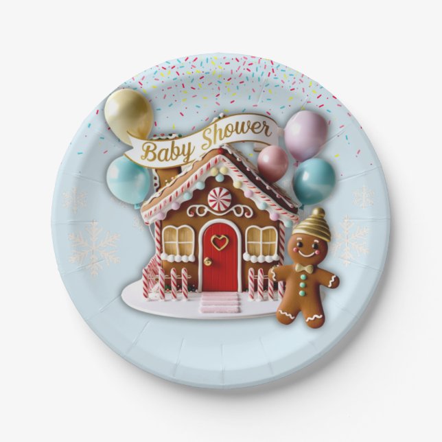 Gold Gingerbread House Baby Dusche Pappteller (Vorderseite)