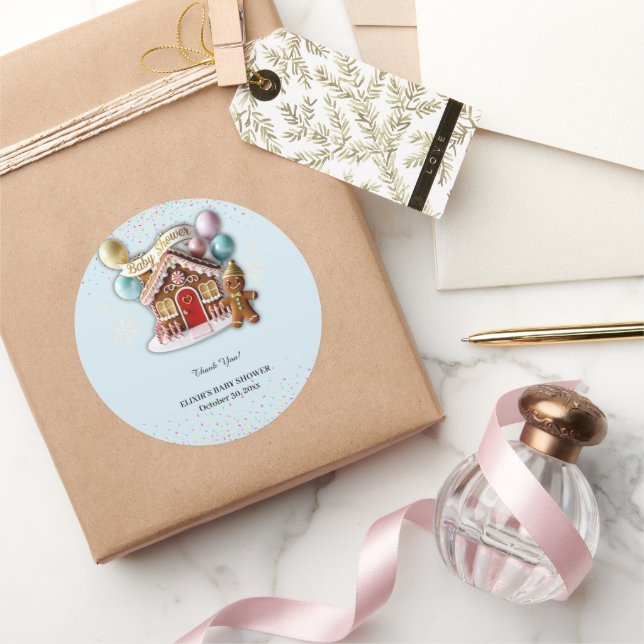 Gold Gingerbread House Baby Dusche Runder Aufkleber (Schenken)