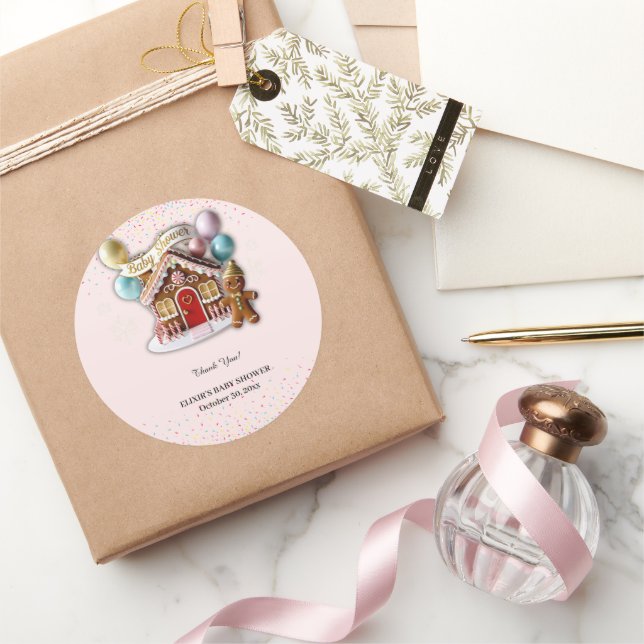 Gold Gingerbread House Baby Dusche Runder Aufkleber (Schenken)