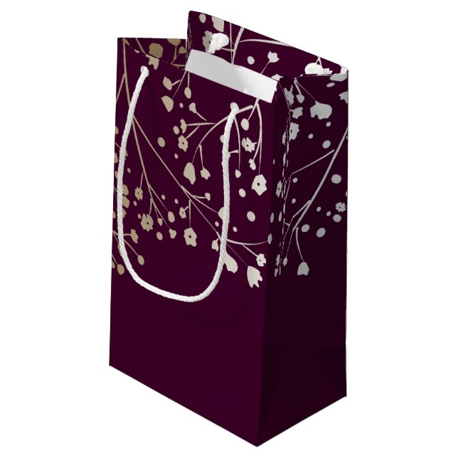 Gold Gipskraut Elegante Hochzeit Kleine Geschenktüte (Rückseite Schrägansicht)