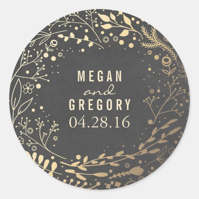 Gold Gipskraut Floral Bouquet Chalkboard Runder Aufkleber (Vorderseite)