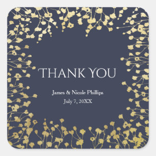 Gold Gipskraut Floral Rustic Blue Wedding Quadratischer Aufkleber
