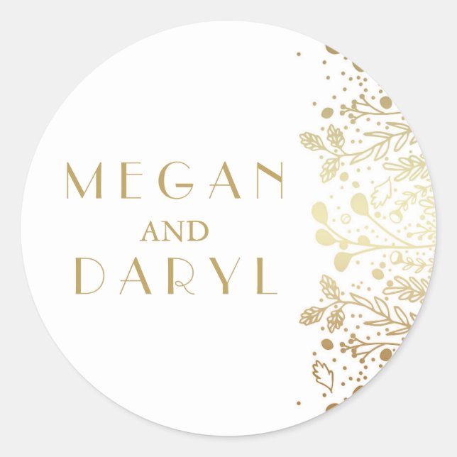 Gold Gipskraut Florals Wedding Runder Aufkleber (Vorderseite)