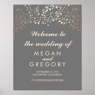 Gold Gipskraut Wedding Welcome Sign Poster