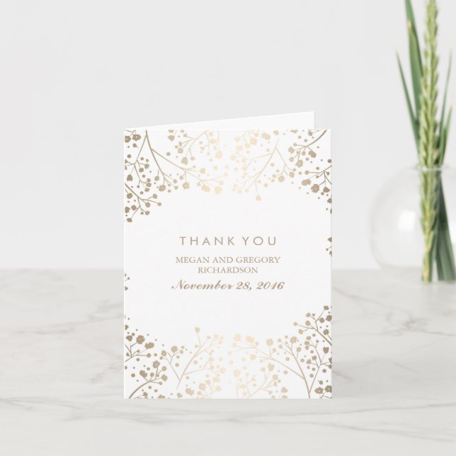 Gold Gipskraut White Wedding Vielen Dank Dankeskarte (Vorderseite)