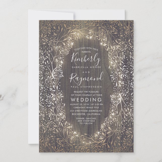 Gold Gipskraut Wreath | Rustikale Hochzeit Einladung (Vorderseite)