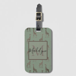 Gold Giraffe auf der Sage Green Monogram Gepäckanhänger