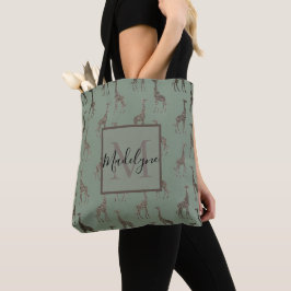 Gold Giraffe auf der Tasche der einsamen Grünen Mo