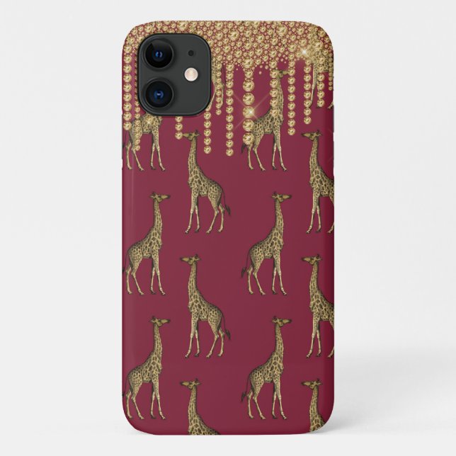 Gold Giraffe Bling Burgundy Jewels Case-Mate iPhone Hülle (Rückseite)