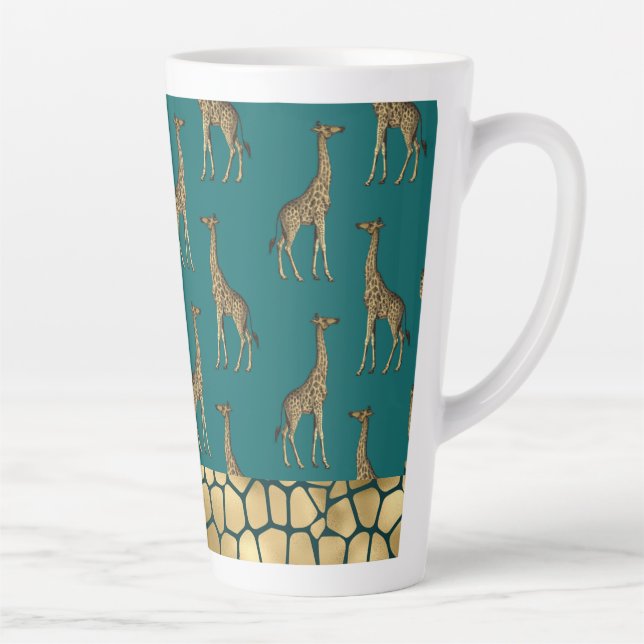 Gold Giraffe Elegant Aquamarin Chic Stilvoll Milchtasse (Rechts)