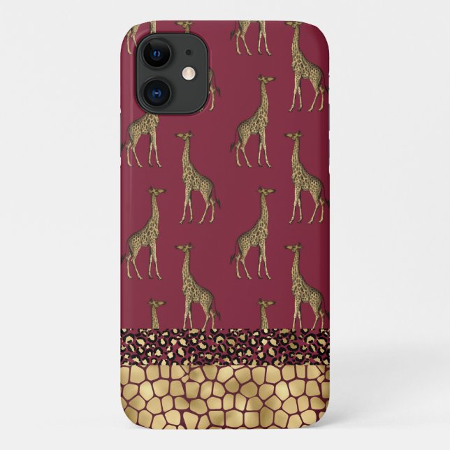 Gold Giraffe Stilvolles BurgundyChic Stilvoll Case-Mate iPhone Hülle (Rückseite)