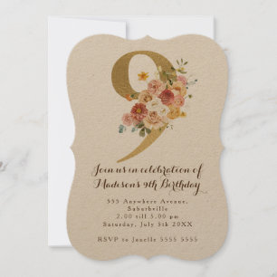 Gold Girls Floral 9e anniversaire Invitation de fê