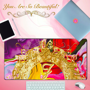 Gold Glam Anfangsbuchstabe Z Monogramm Motivation Schreibtischunterlage