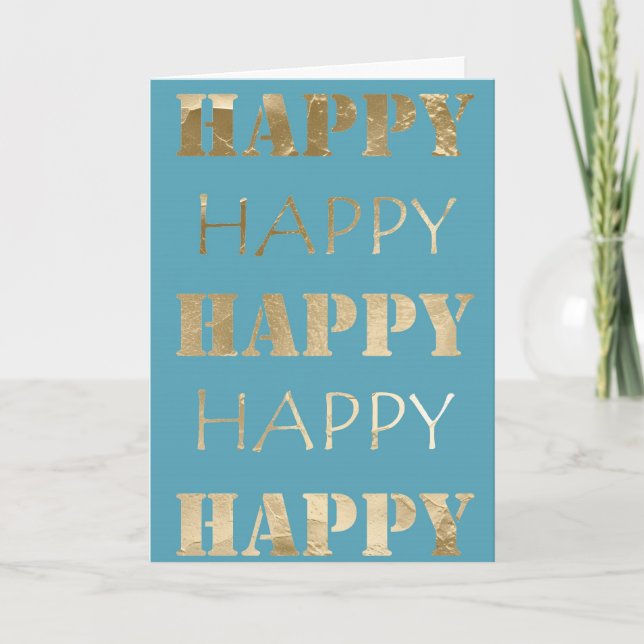 Gold Glam Aqua Blue Happy Birthday Karte (Vorderseite)
