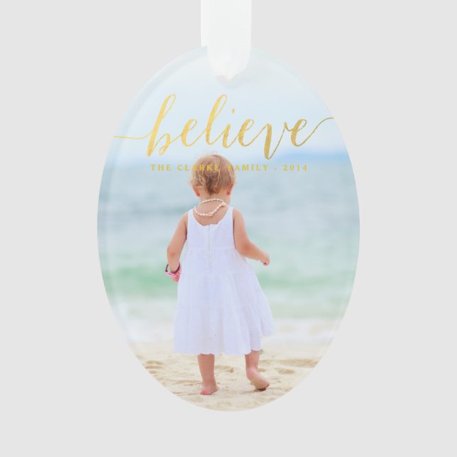 Gold Glam Believe Holiday Photo Ornament (devant)