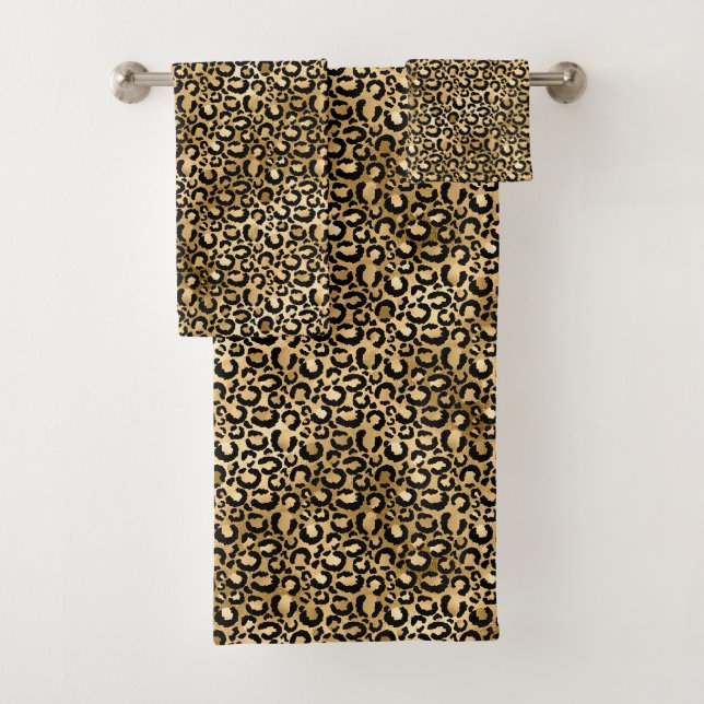 Gold Glam Black Leopard Print Badhandtuch Set (Insitu)