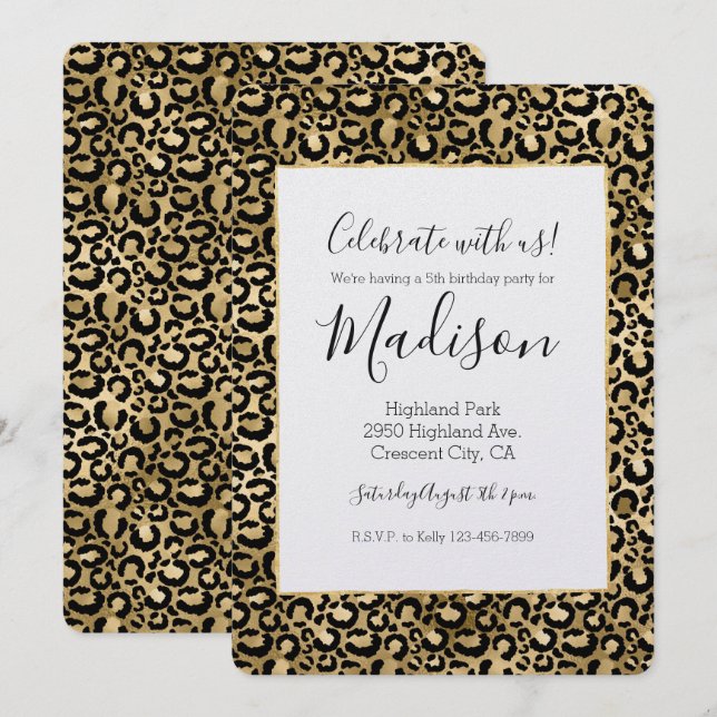 Gold Glam Black Leopard Print Einladung (Vorne/Hinten)