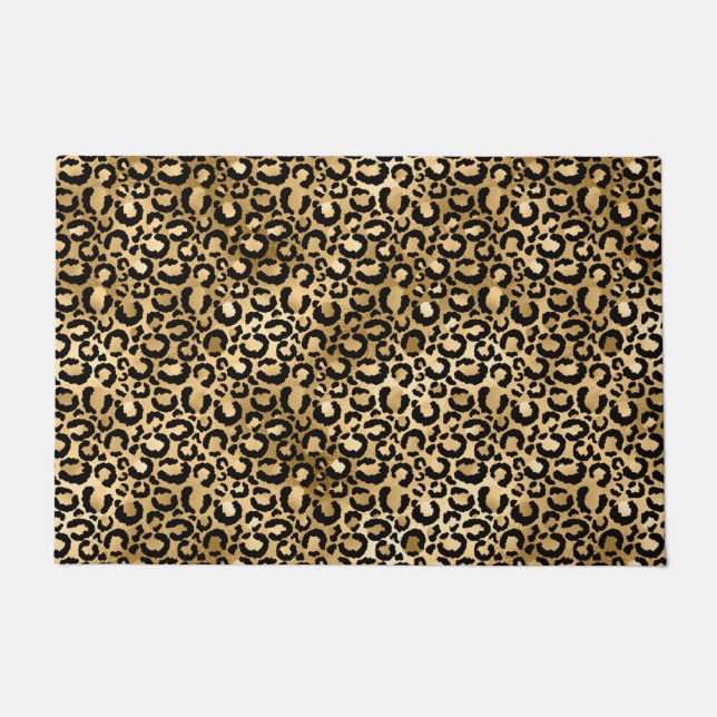 Gold Glam Black Leopard Print Fußmatte (Vorderseite)
