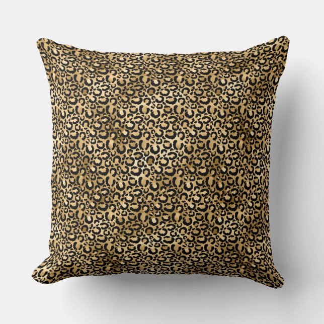 Gold Glam Black Leopard Print Kissen (Vorderseite)