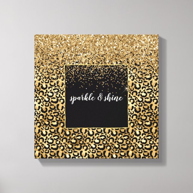 Gold Glam Black Leopard Print Leinwanddruck (Vorderseite)